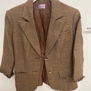 Brown Plaid Blazer cropped sleeve